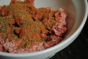 Mix seasonings into ground pork