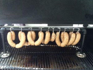 Link sausage and hang on smoke rack to cure for 12 hours